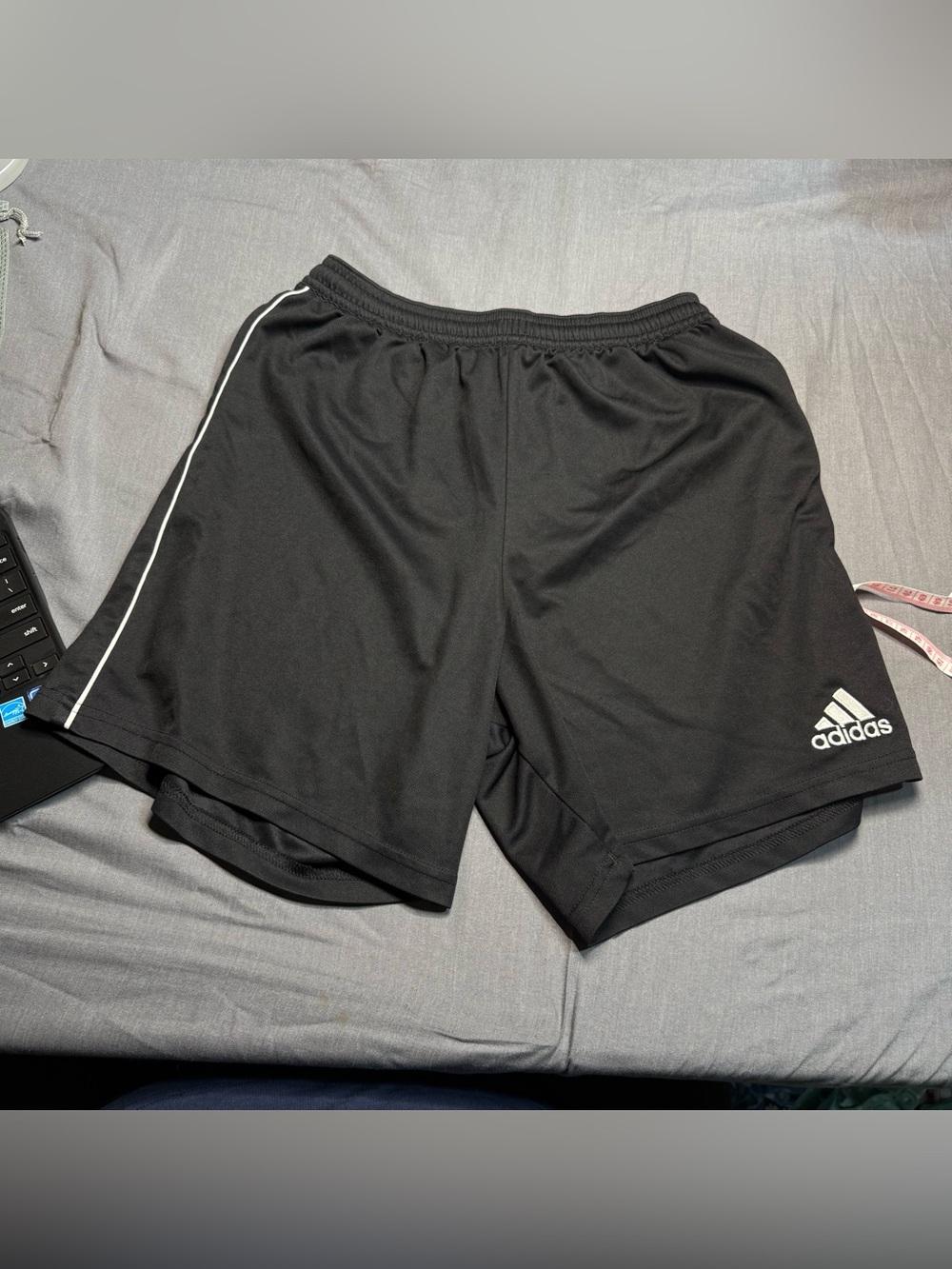 adidas Black Kids Athletic Shorts with White Piping